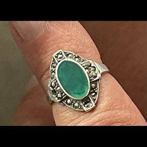 Antique! 925/marcasite and Malachite ring.
